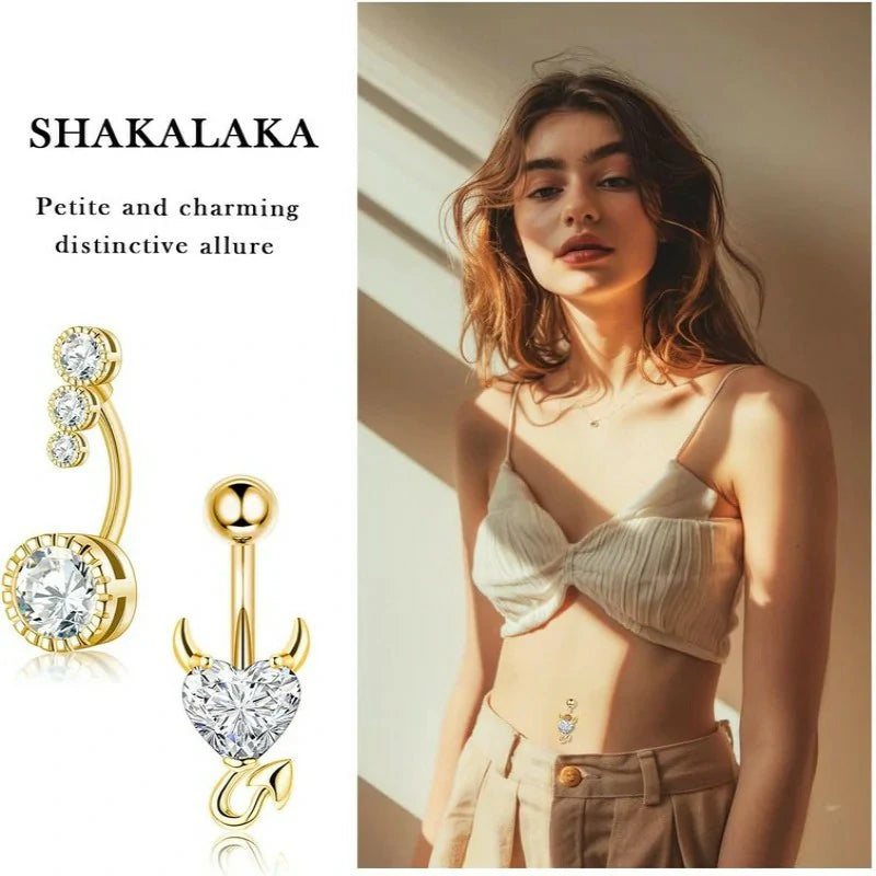 Steel Belly Button Ring with Cute Butterfly Navel Rings Piercing Jewelry Pack