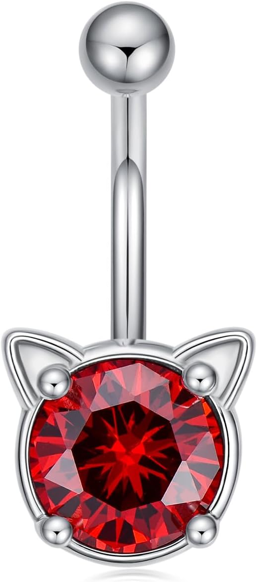 Sterling Silver 14G Belly Button Rings Cross/Cat/Butterfly/Cow/Skull/Birthstone Heart Navel Rings 16mm Body Piercing Jewelry for Women - 我的商店我的商店我的商店