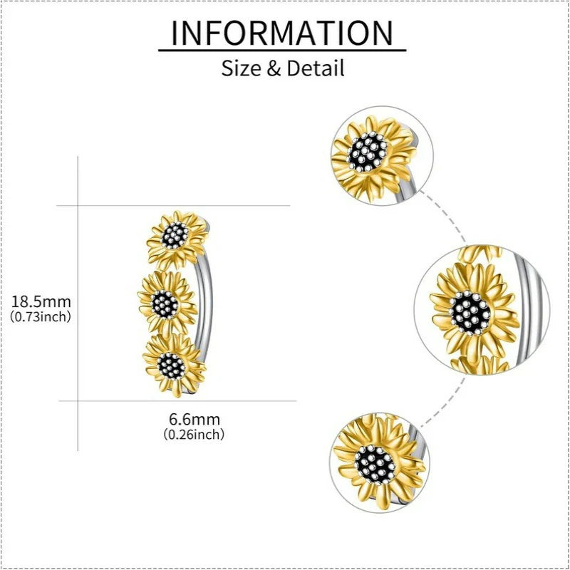 Sunflower Daisy Dangle Hoop 925 Sterling Silver Hypoallergenic Belly Button Piercing Body