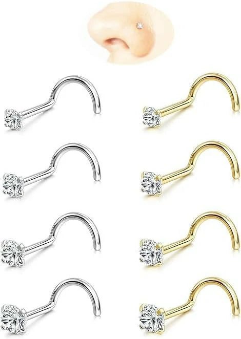 Surgical Stainless Steel Nose Studs Hypoallergenic Corkscrew Nose Piercing Stud - QIAO CrystalQIAO CrystalQIAO Crystal