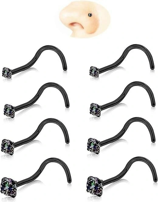 Surgical Stainless Steel Nose Studs Hypoallergenic Corkscrew Nose Piercing Stud - QIAO CrystalQIAO CrystalQIAO Crystal