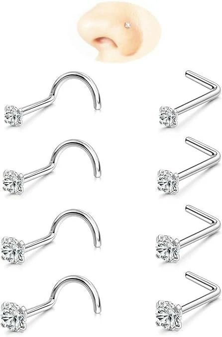 Surgical Stainless Steel Nose Studs Hypoallergenic Corkscrew Nose Piercing Stud - QIAO CrystalQIAO CrystalQIAO Crystal