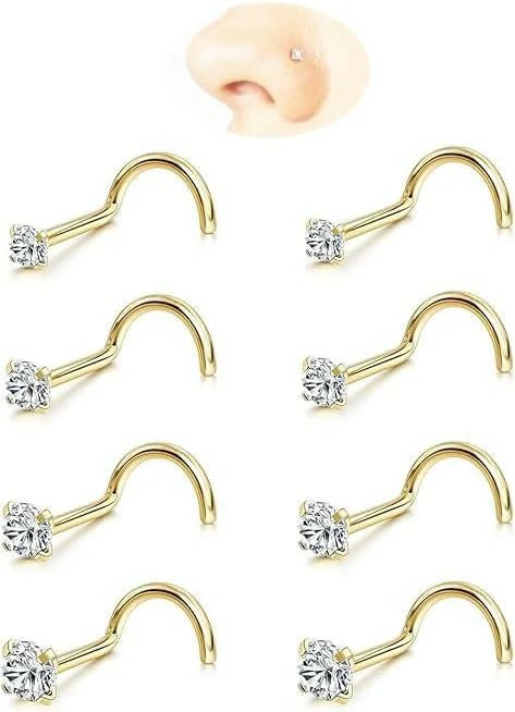 Surgical Stainless Steel Nose Studs Hypoallergenic Corkscrew Nose Piercing Stud - QIAO CrystalQIAO CrystalQIAO Crystal