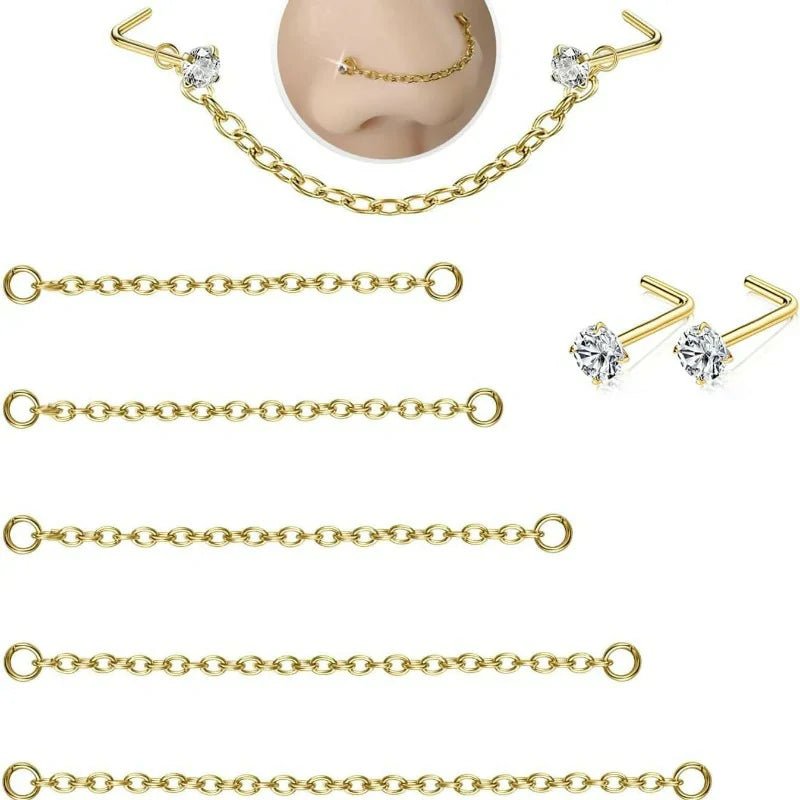 Surgical Stainless Steel Nose Studs Hypoallergenic Corkscrew Nose Piercing Stud - QIAO CrystalQIAO CrystalQIAO Crystal