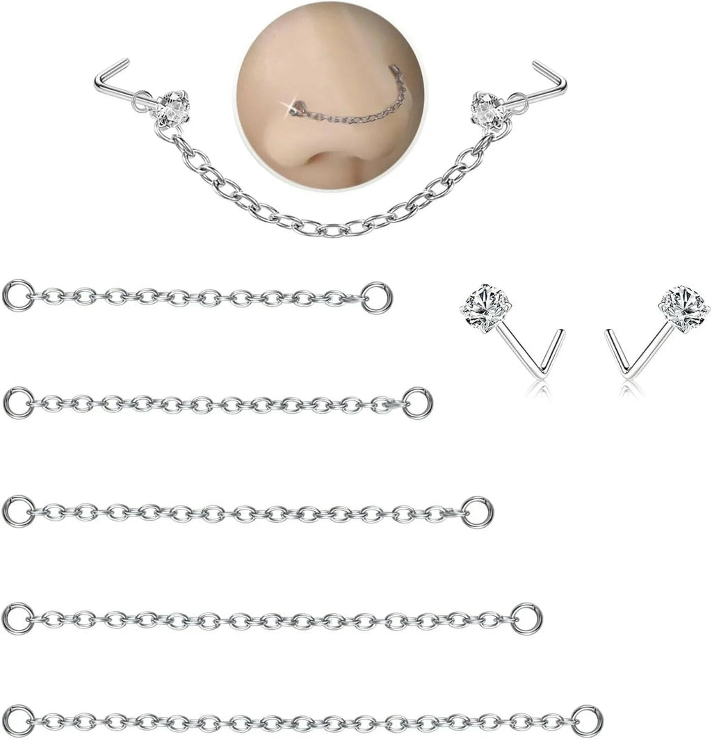 Surgical Stainless Steel Nose Studs Hypoallergenic Corkscrew Nose Piercing Stud - QIAO CrystalQIAO CrystalQIAO Crystal