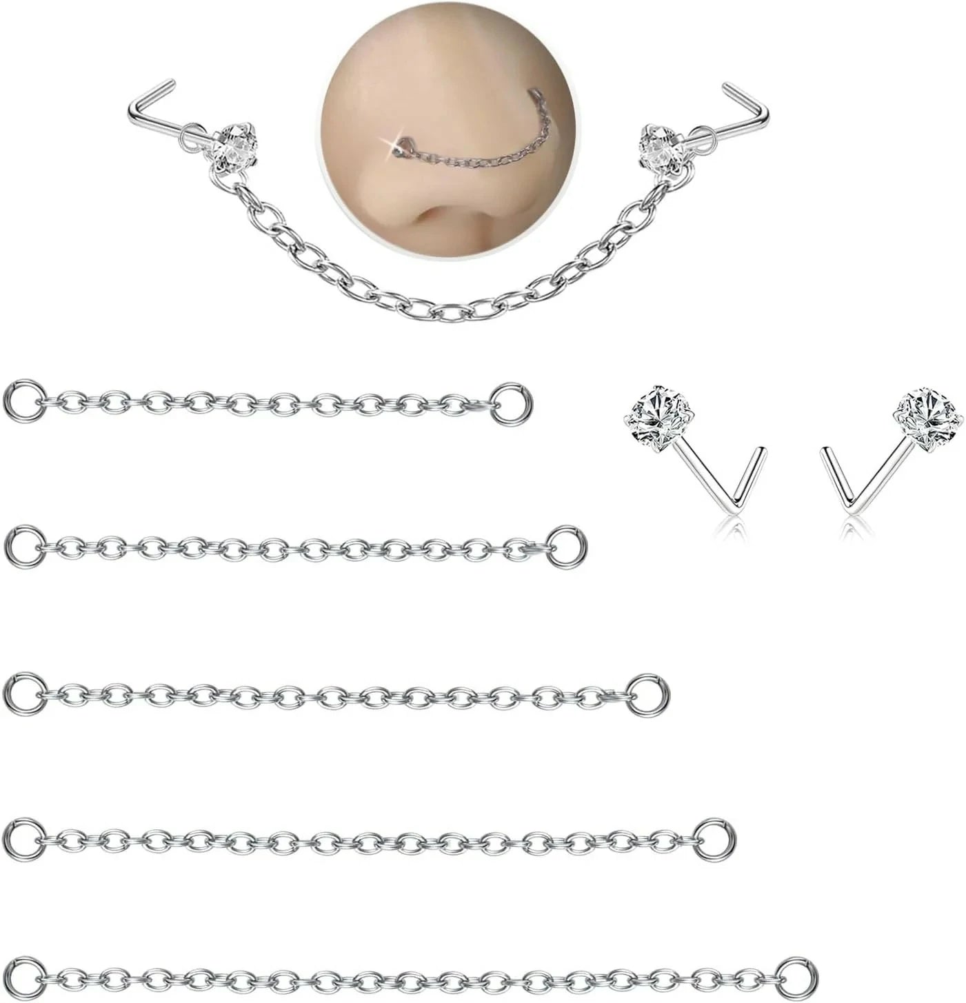 Surgical Stainless Steel Nose Studs Hypoallergenic Corkscrew Nose Piercing Stud - QIAO CrystalQIAO CrystalQIAO Crystal