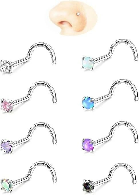 Surgical Stainless Steel Nose Studs Hypoallergenic Corkscrew Nose Piercing Stud - QIAO CrystalQIAO CrystalQIAO Crystal