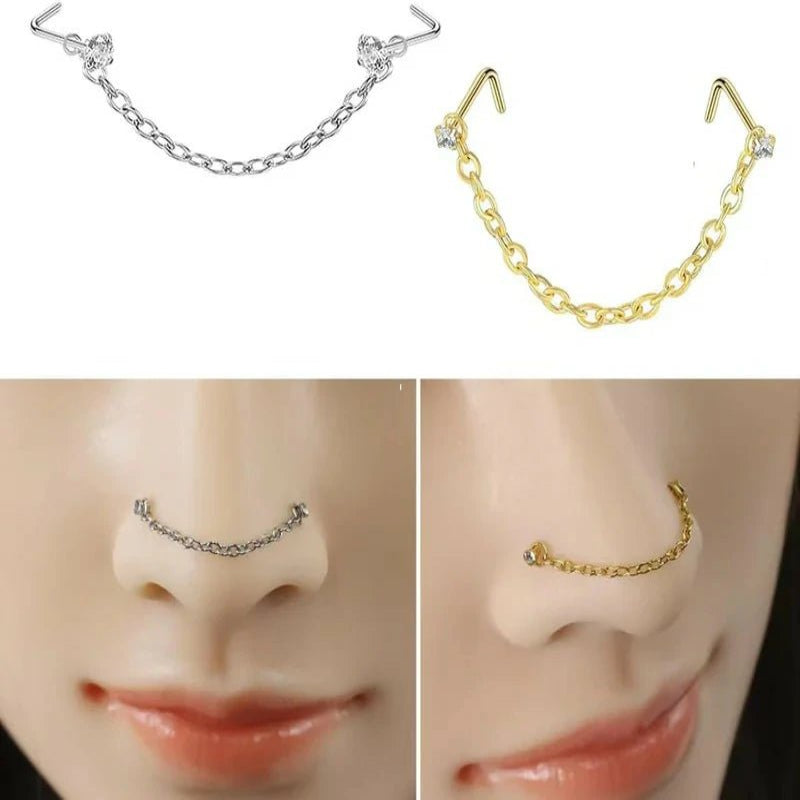 Surgical Stainless Steel Nose Studs Hypoallergenic Corkscrew Nose Piercing Stud - QIAO CrystalQIAO CrystalQIAO Crystal