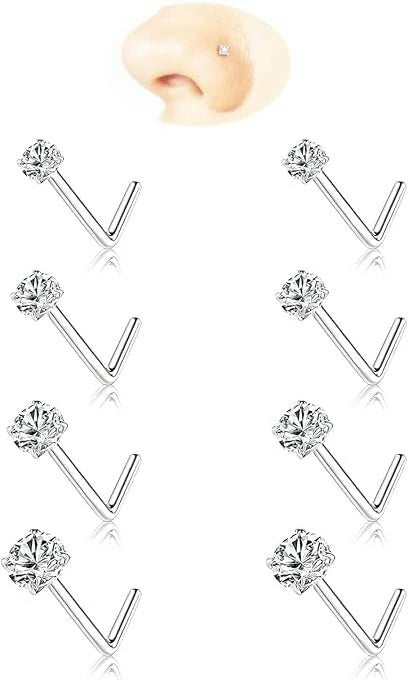 Surgical Stainless Steel Nose Studs Hypoallergenic Corkscrew Nose Piercing Stud - QIAO CrystalQIAO CrystalQIAO Crystal