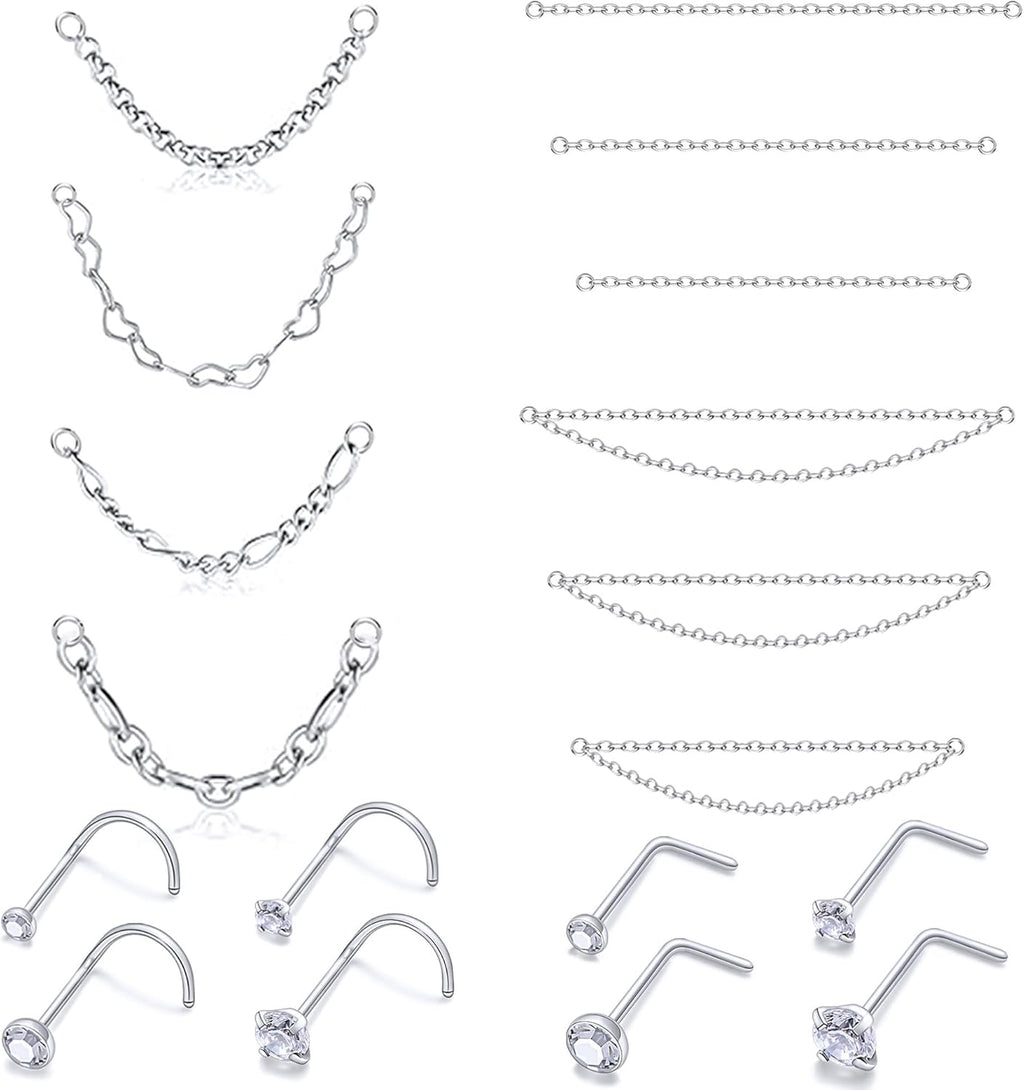 Surgical Steel Double Chains Corkscrew Shaped Bar Hypoallergenic - QIAO CrystalQIAO CrystalQIAO Crystal