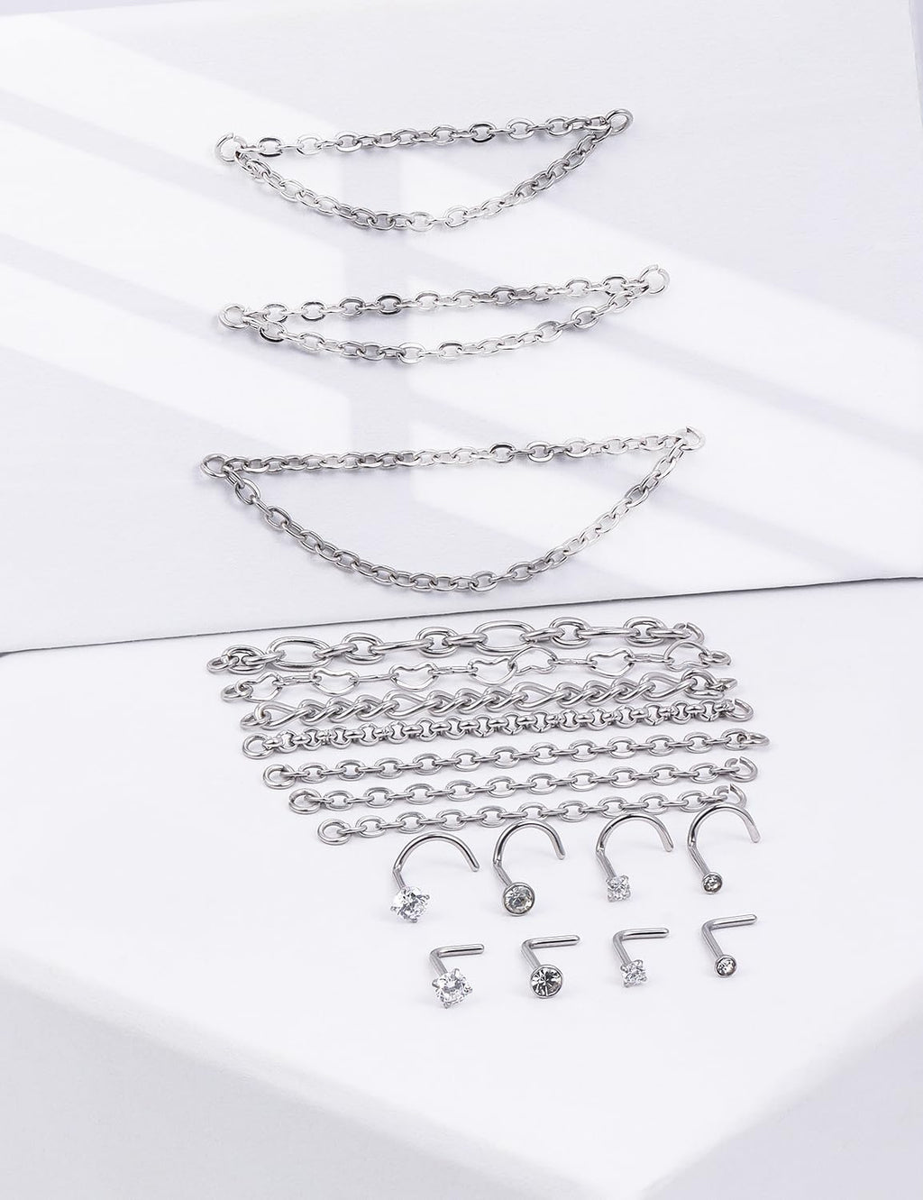Surgical Steel Double Chains Corkscrew Shaped Bar Hypoallergenic - QIAO CrystalQIAO CrystalQIAO Crystal