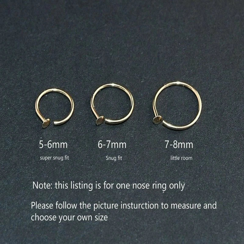 Small Thin Gold Nose Ring Hoop 14k Gold Filled or 925 Sterling Silve