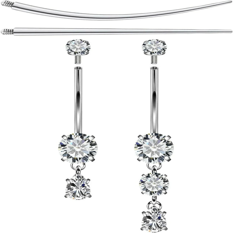 Threaded Belly Button Rings Surgical Stee, Extra-Long & Short Simple Belly Rings