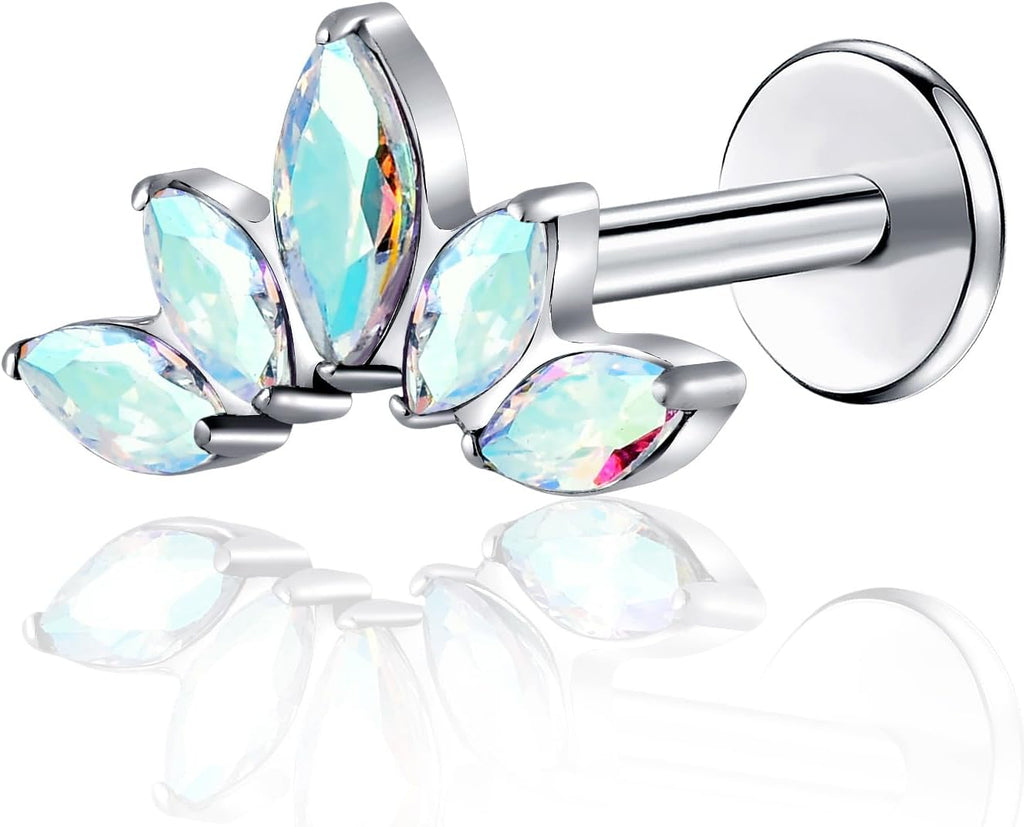 Threadless Labret Studs Push - in Colorful CZ Labret Cluster Tragus Helix Conch Lobe - QIAO CrystalQIAO CrystalQIAO Crystal