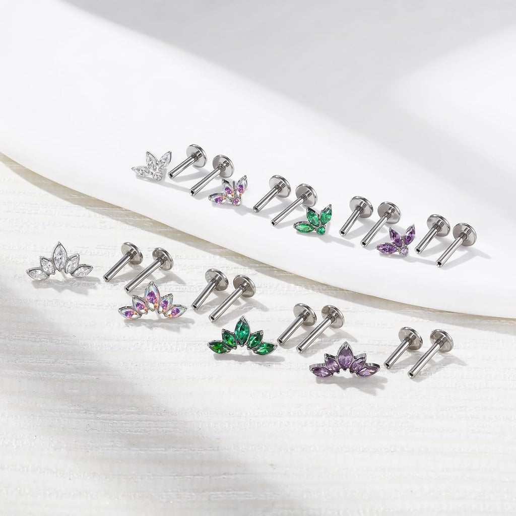 Threadless Labret Studs Push - in Colorful CZ Labret Cluster Tragus Helix Conch Lobe - QIAO CrystalQIAO CrystalQIAO Crystal