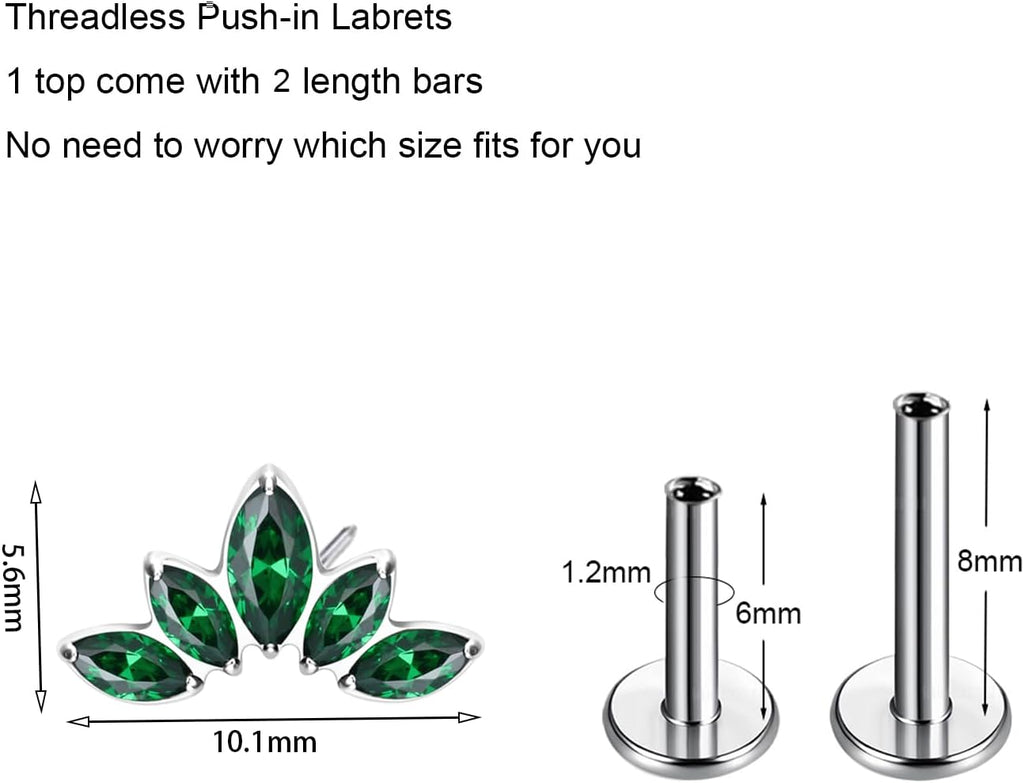 Threadless Labret Studs Push - in Colorful CZ Labret Cluster Tragus Helix Conch Lobe - QIAO CrystalQIAO CrystalQIAO Crystal