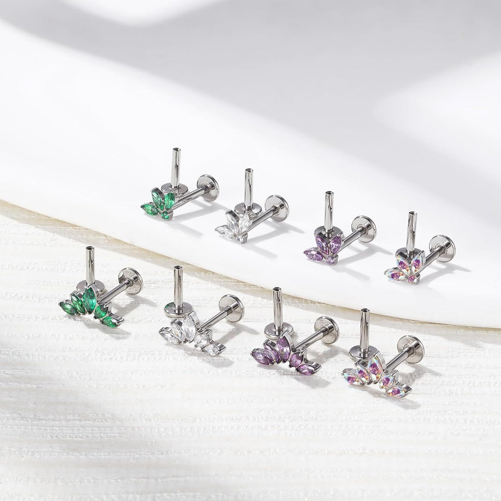 Threadless Labret Studs Push - in Colorful CZ Labret Cluster Tragus Helix Conch Lobe - QIAO CrystalQIAO CrystalQIAO Crystal