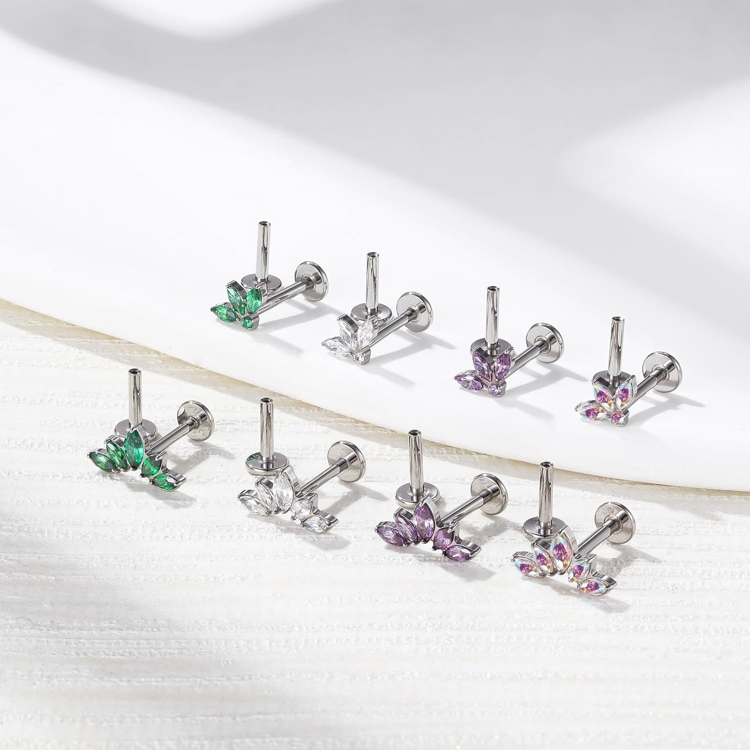 Threadless Labret Studs Push - in Colorful CZ Labret Cluster Tragus Helix Conch Lobe - QIAO CrystalQIAO CrystalQIAO Crystal
