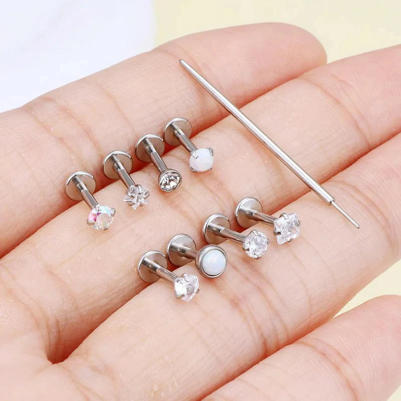 20G 18G 16G Flat Back Nose Stud Surgical Steel Push In Nose Rings