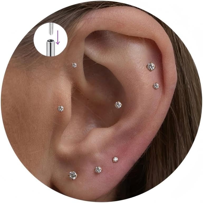 Threadless Nose Tiny Cartilage Tragus Piercing Jewelry Conch Helix Stud - QIAO CrystalQIAO CrystalQIAO Crystal