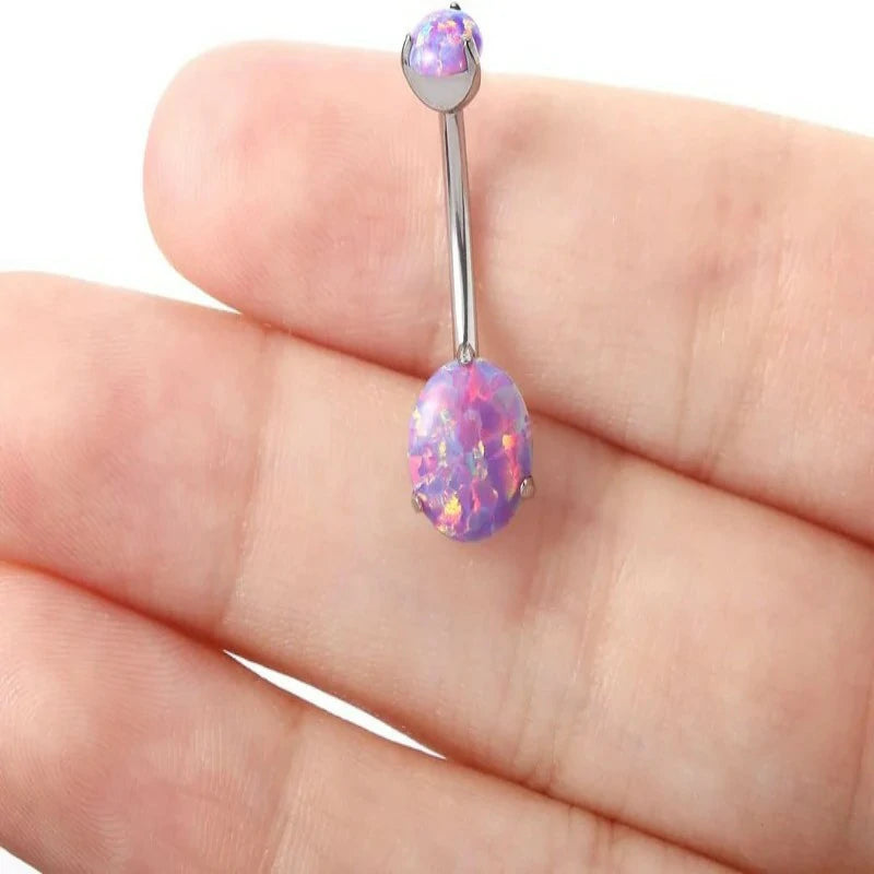 Belly Button Rings Cubic Zircon Opal Hypoallergenic Threaded 14G Diamond Navel