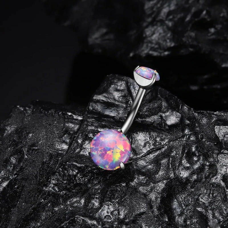 Belly Button Rings Cubic Zircon Opal Hypoallergenic Threaded 14G Diamond Navel