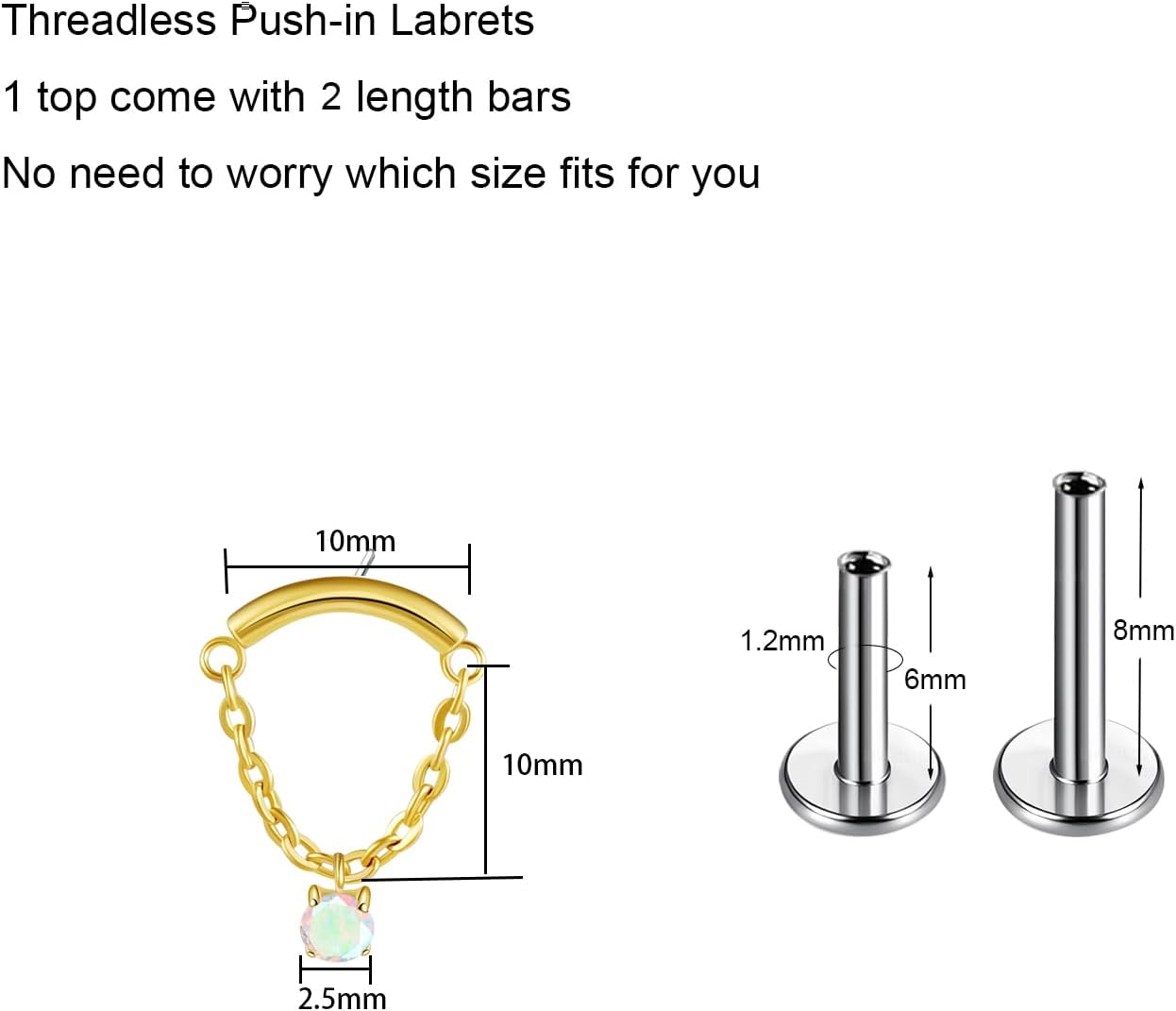 Titanium Labret Studs Threadless Push - in Labret Press Fit Cluster Helix Lobe Conch Tragus - QIAO CrystalQIAO CrystalQIAO Crystal