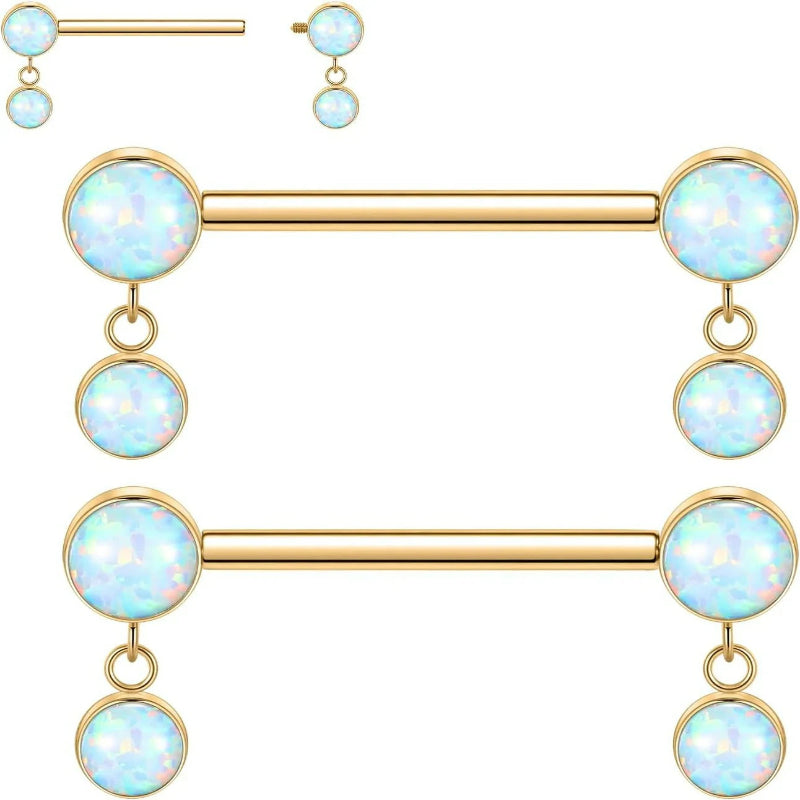 Titanium Nipple Piercing Jewelry - Internally Threaded Rings With Cubic Zirconia Dangle