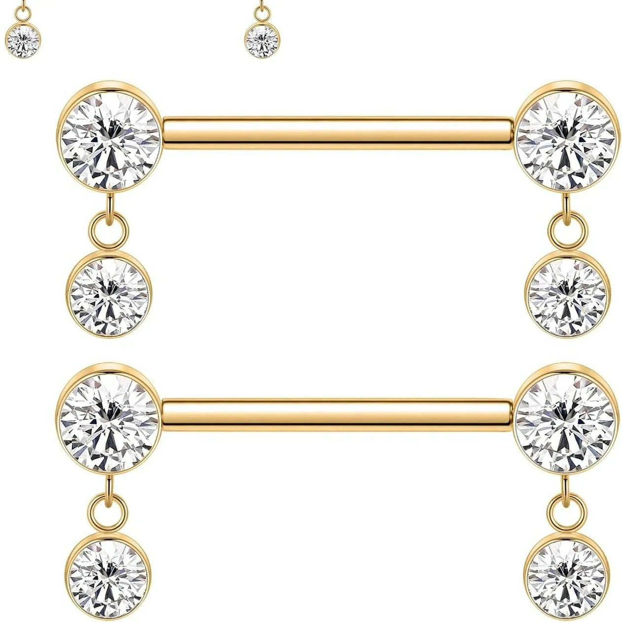 Titanium Nipple Piercing Jewelry - Internally Threaded Rings With Cubic Zirconia Dangle