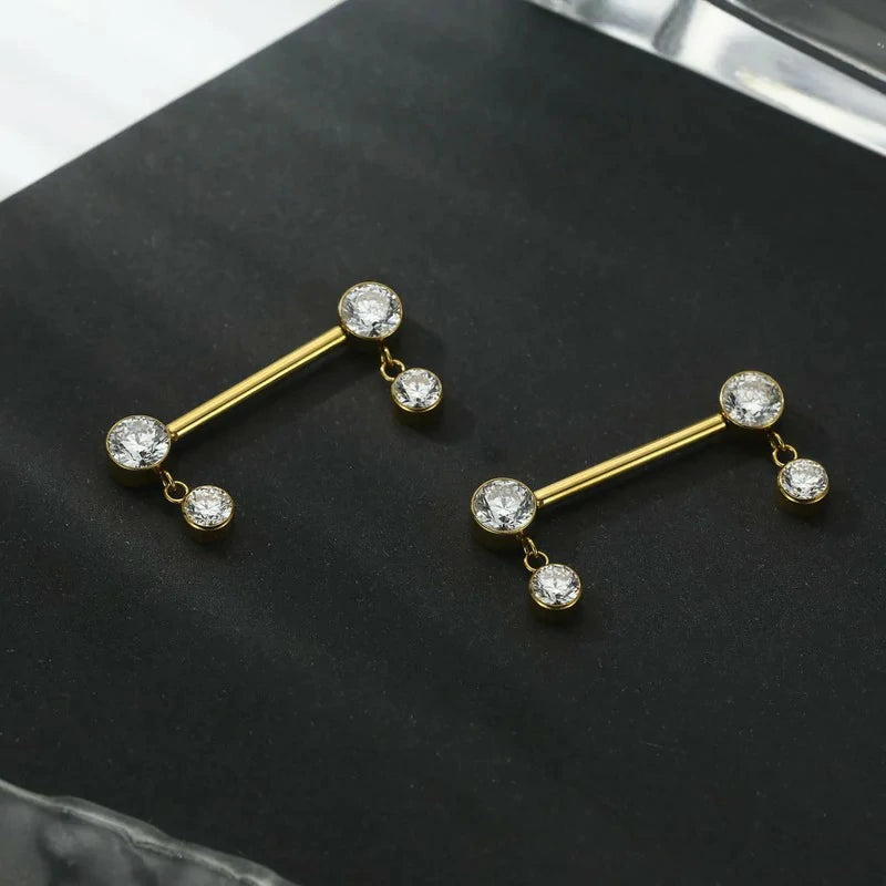 Titanium Nipple Piercing Jewelry - Internally Threaded Rings With Cubic Zirconia Dangle