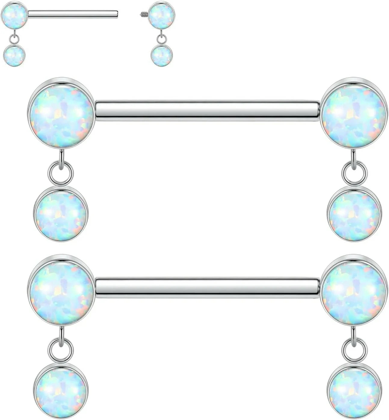 Titanium Nipple Piercing Jewelry - Internally Threaded Rings With Cubic Zirconia Dangle