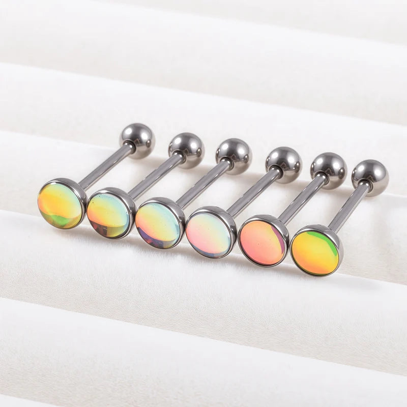 G23 Titanium Tongue Piercing Barbell Jewelry Tongue Rings with White Opal