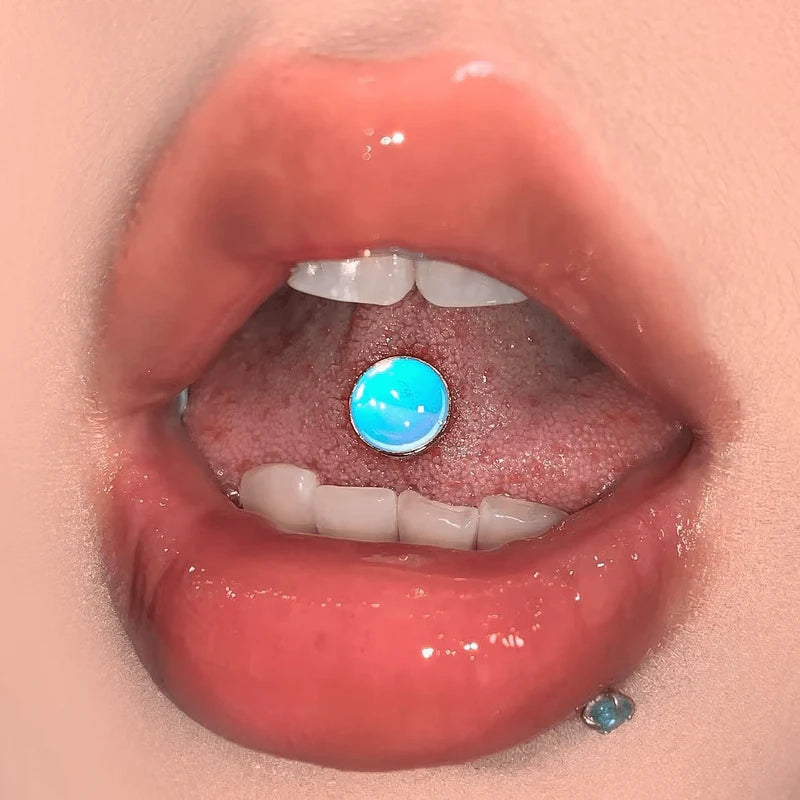 G23 Titanium Tongue Piercing Barbell Jewelry Tongue Rings with White Opal