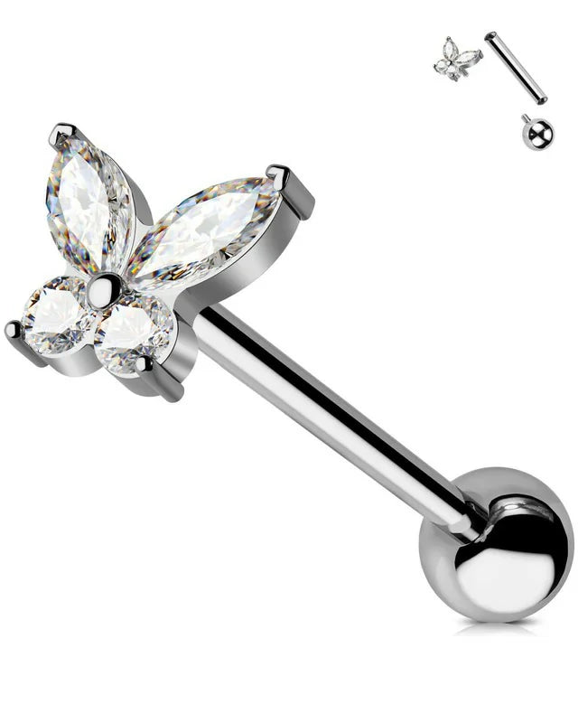 Titanium Tongue Rings 14g Internally Threaded Tongue Barbell Butterfly Piercing Jewelry