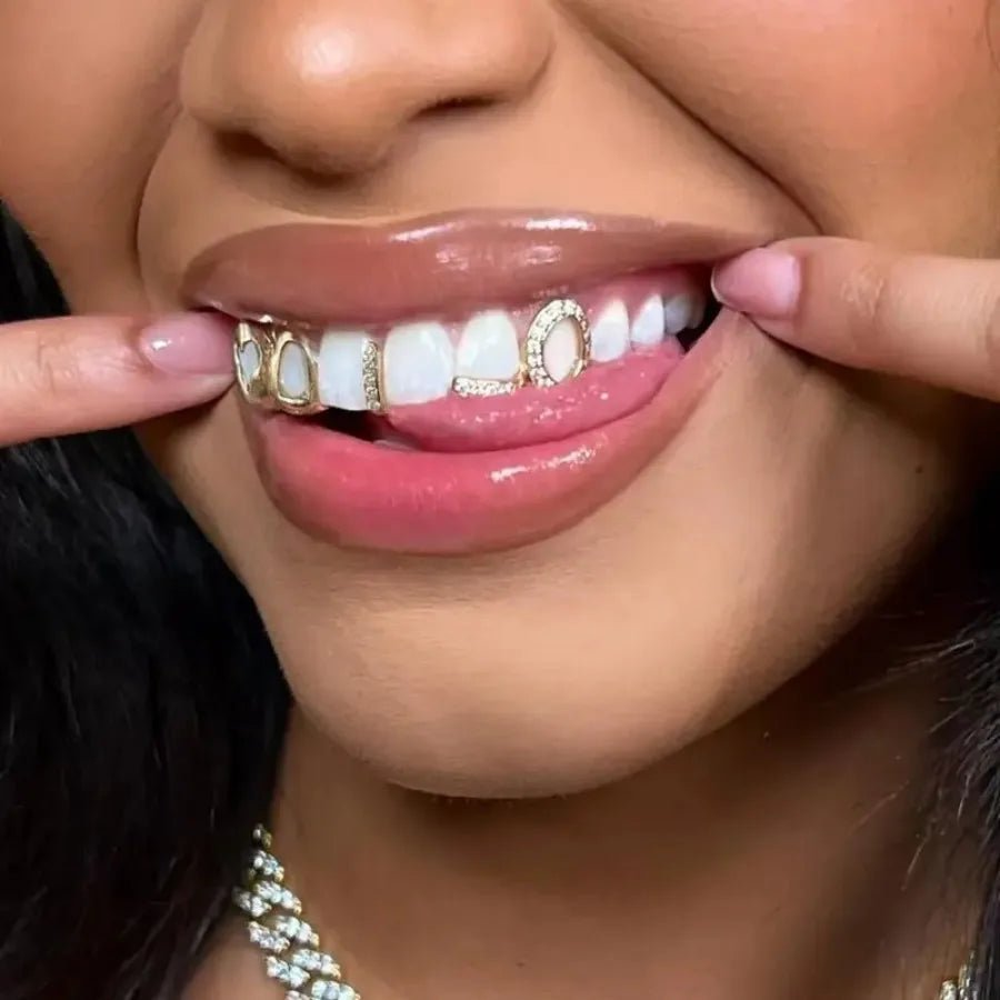 tooth gap set, zircon hip - hop tooth cap, heart - shaped hollow, removable buckle tooth decoration, dental jewelry. - QIAO CrystalQIAO CrystalQIAO Crystal