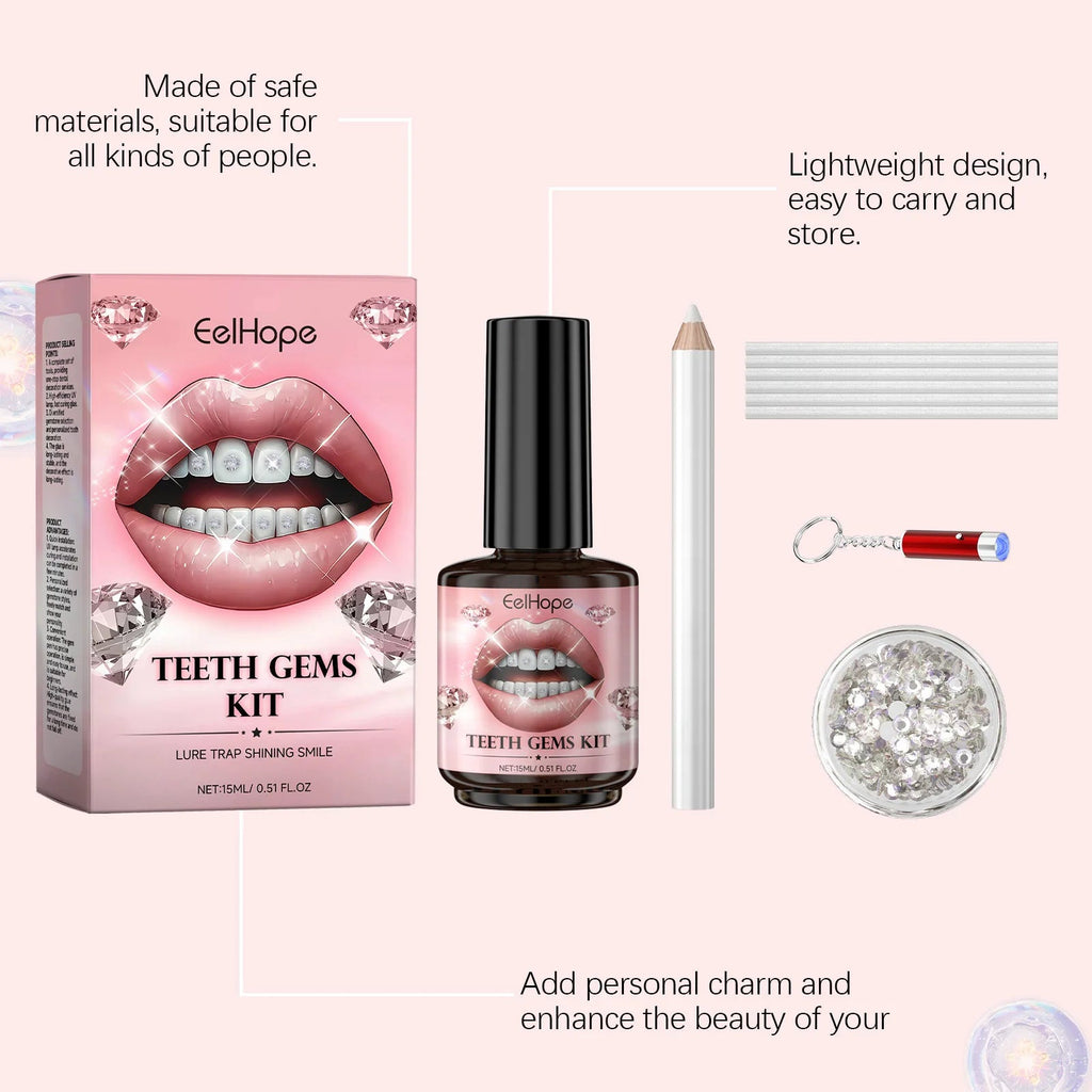 Tooth Gem Kits Easy to Use Tooth Gems Silver Belt Glue and UV Kits Gem Tooth - QIAO CrystalQIAO CrystalQIAO Crystal