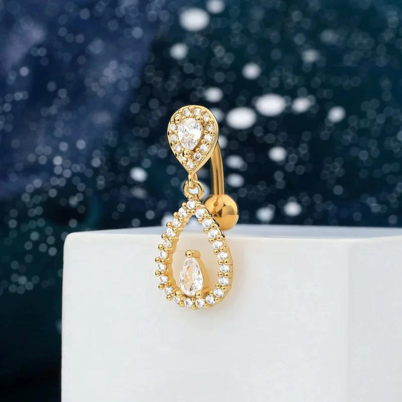 Top Down Belly Button Rings 14g Cute CZ Heart Belly Button Tear Drop Belly Ring
