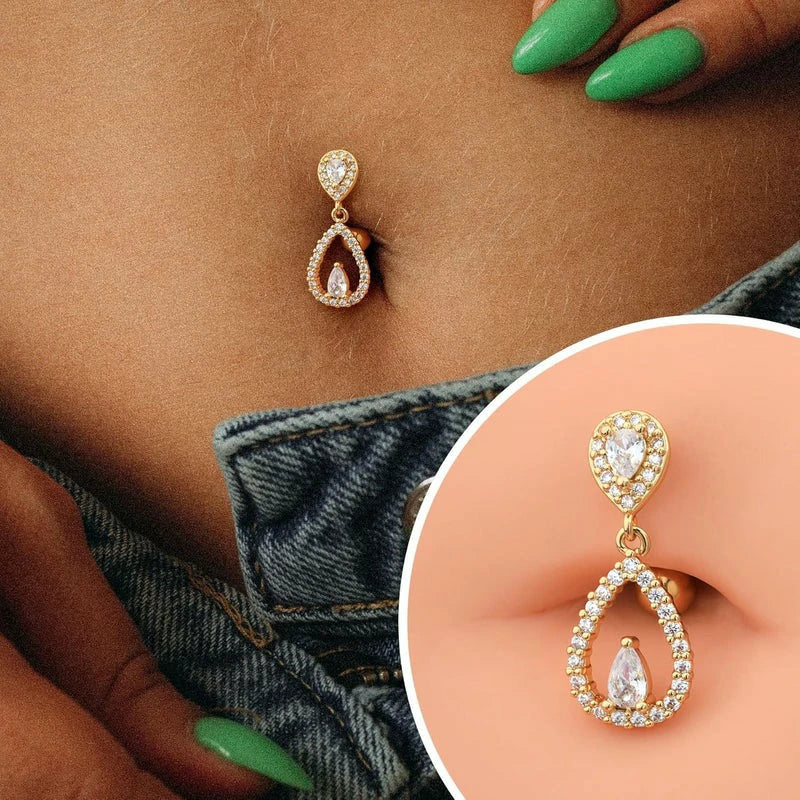 Top Down Belly Button Rings 14g Cute CZ Heart Belly Button Tear Drop Belly Ring