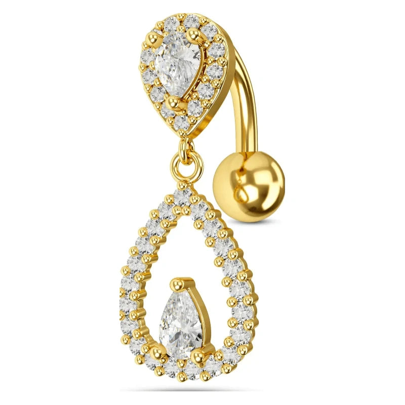 Top Down Belly Button Rings 14g Cute CZ Heart Belly Button Tear Drop Belly Ring