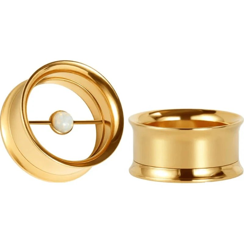 Tunnel Gauge Stretcher Piercing Silver Opal Center Stainless Steel Screw - QIAO CrystalQIAO CrystalQIAO Crystal