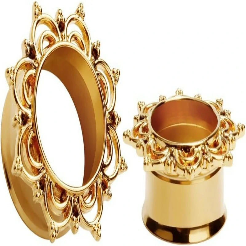 Vintage Gold Plated Flower Ear Plugs Tunnels Gauges Stretcher Piercings Jewelry