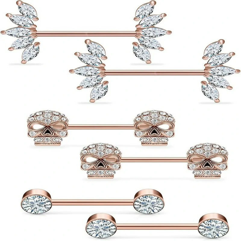 14G Jewelry Surgical Steel Cubic Zirconia Skull Nipple Piercing