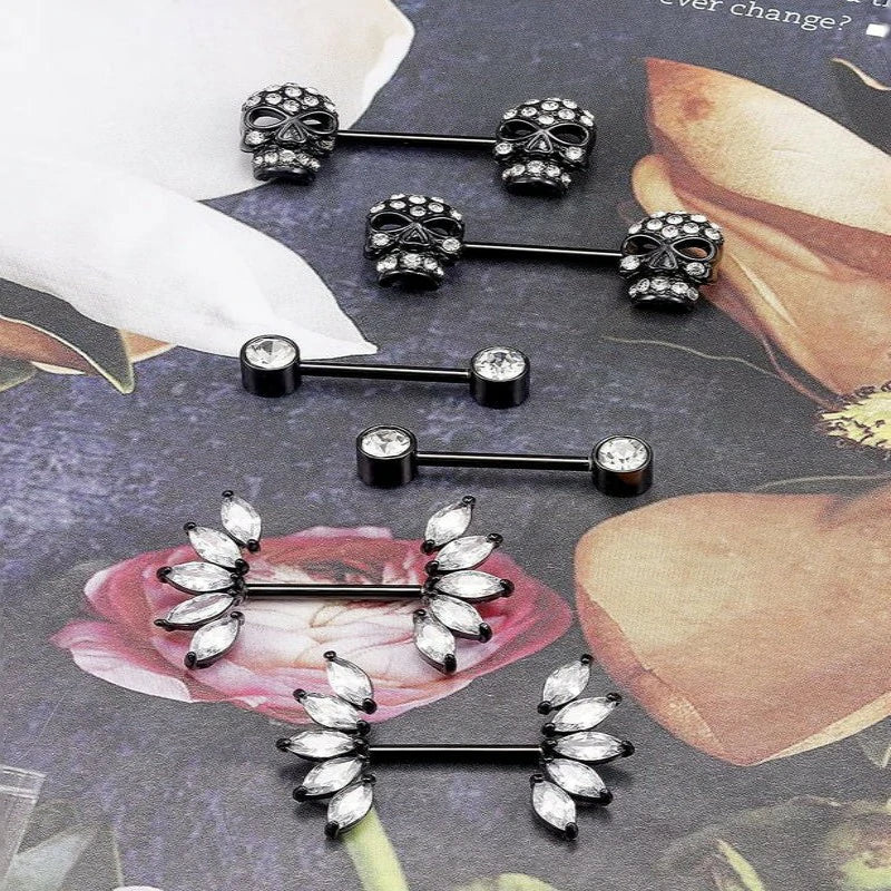 14G Jewelry Surgical Steel Cubic Zirconia Skull Nipple Piercing