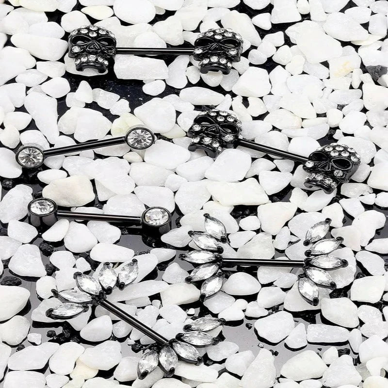 14G Jewelry Surgical Steel Cubic Zirconia Skull Nipple Piercing