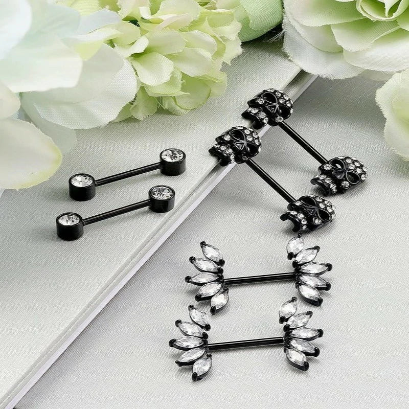 14G Jewelry Surgical Steel Cubic Zirconia Skull Nipple Piercing