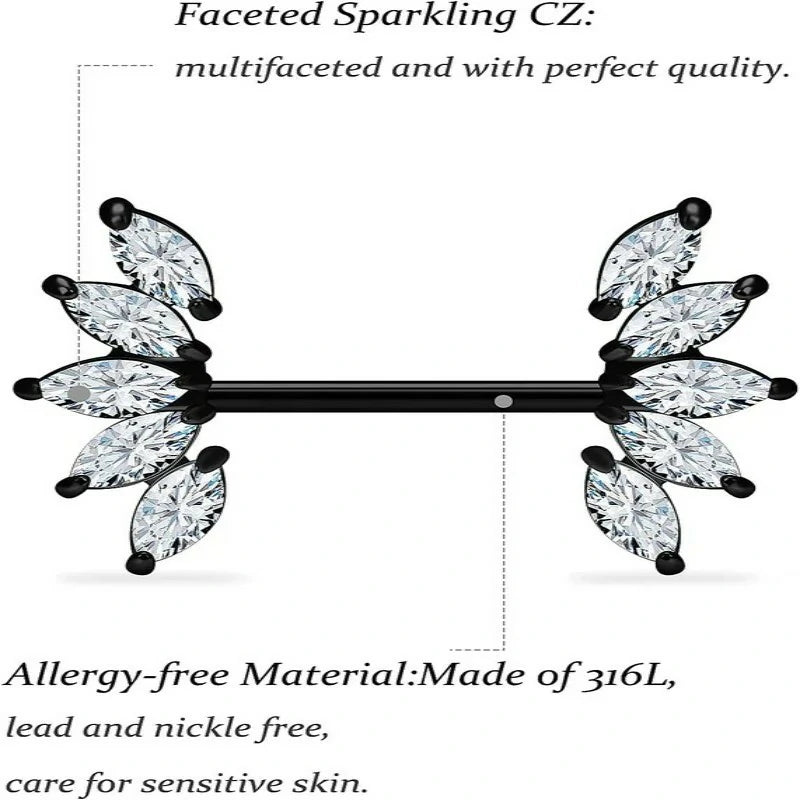 14G Jewelry Surgical Steel Cubic Zirconia Skull Nipple Piercing