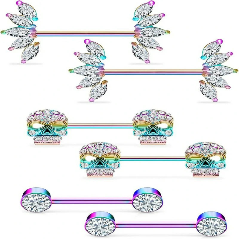 14G Jewelry Surgical Steel Cubic Zirconia Skull Nipple Piercing