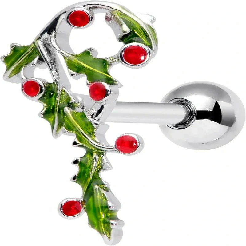 Winter Holiday 316L Stainless Steel Christmas Candy Cane Cartilage Earring Helix Tragus