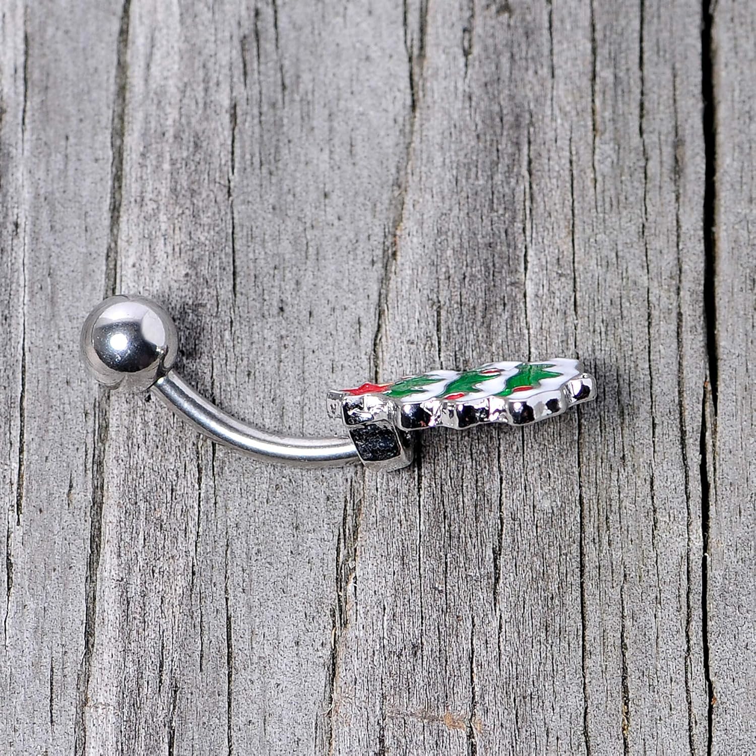 Winter Holiday Womens 14G 316L Stainless Steel Navel Ring Piercing Christmas Merry Christmas Tree Belly Button Ring - 我的商店我的商店我的商店