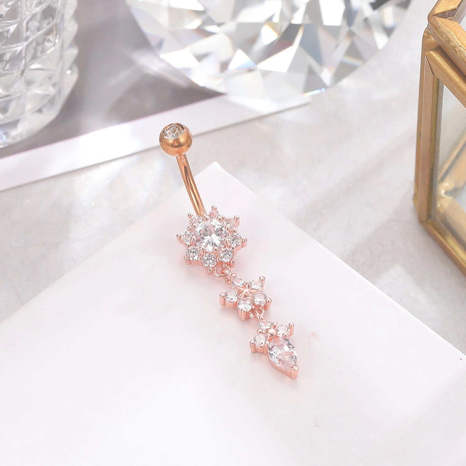 womens-crystal-ring-body-dangle-barbell-bar-belly-button-ring-Rose-Gold-display